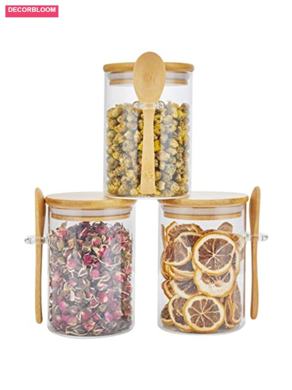 3 Pack 15oz Glass Food Storage Jars with Bamboo Airtight Lids and Spoons